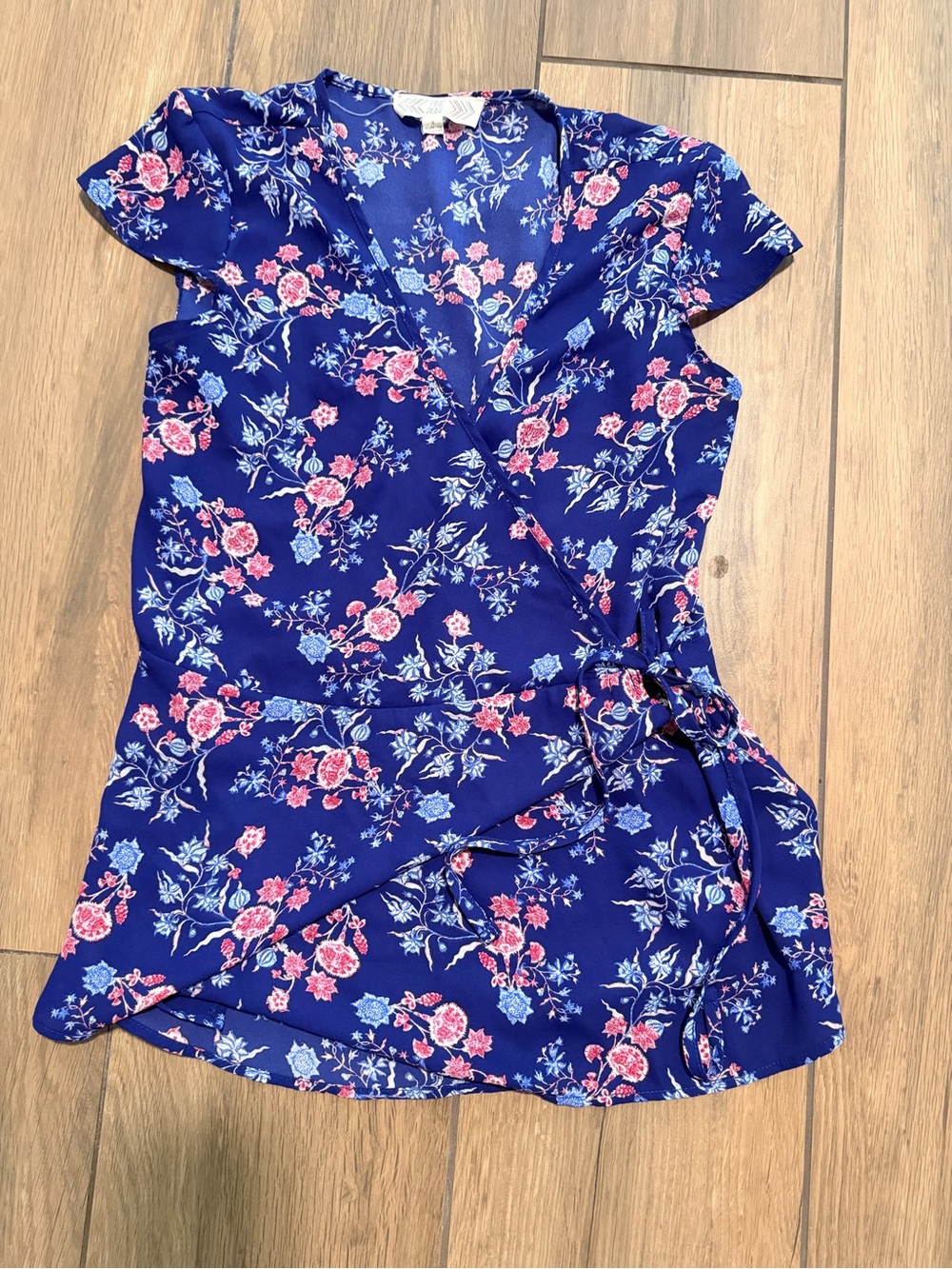 Navy Blue Floral Wrap Top